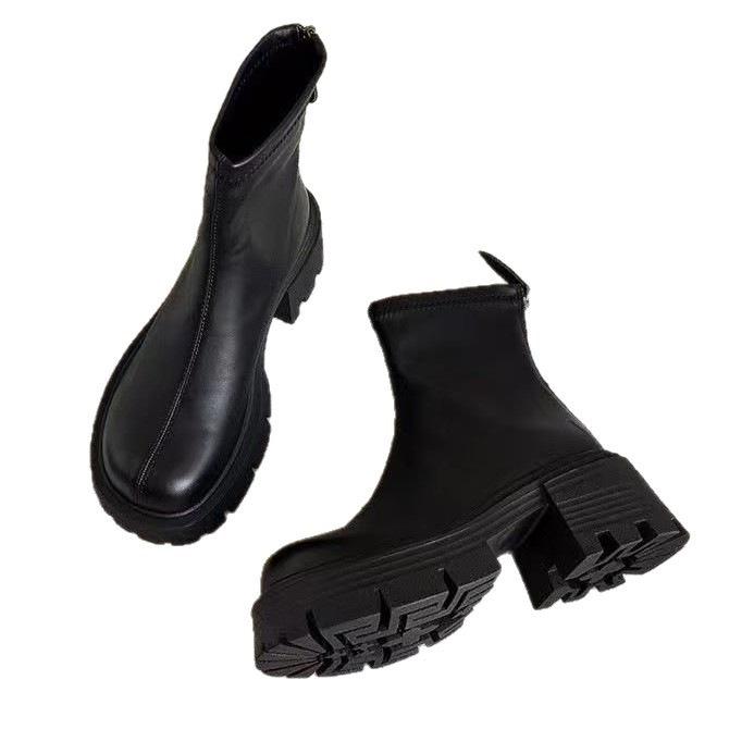 Soft leather platform cigarette boots short boots New velvet Martin boots Autumn and winter British style Chelsea boots