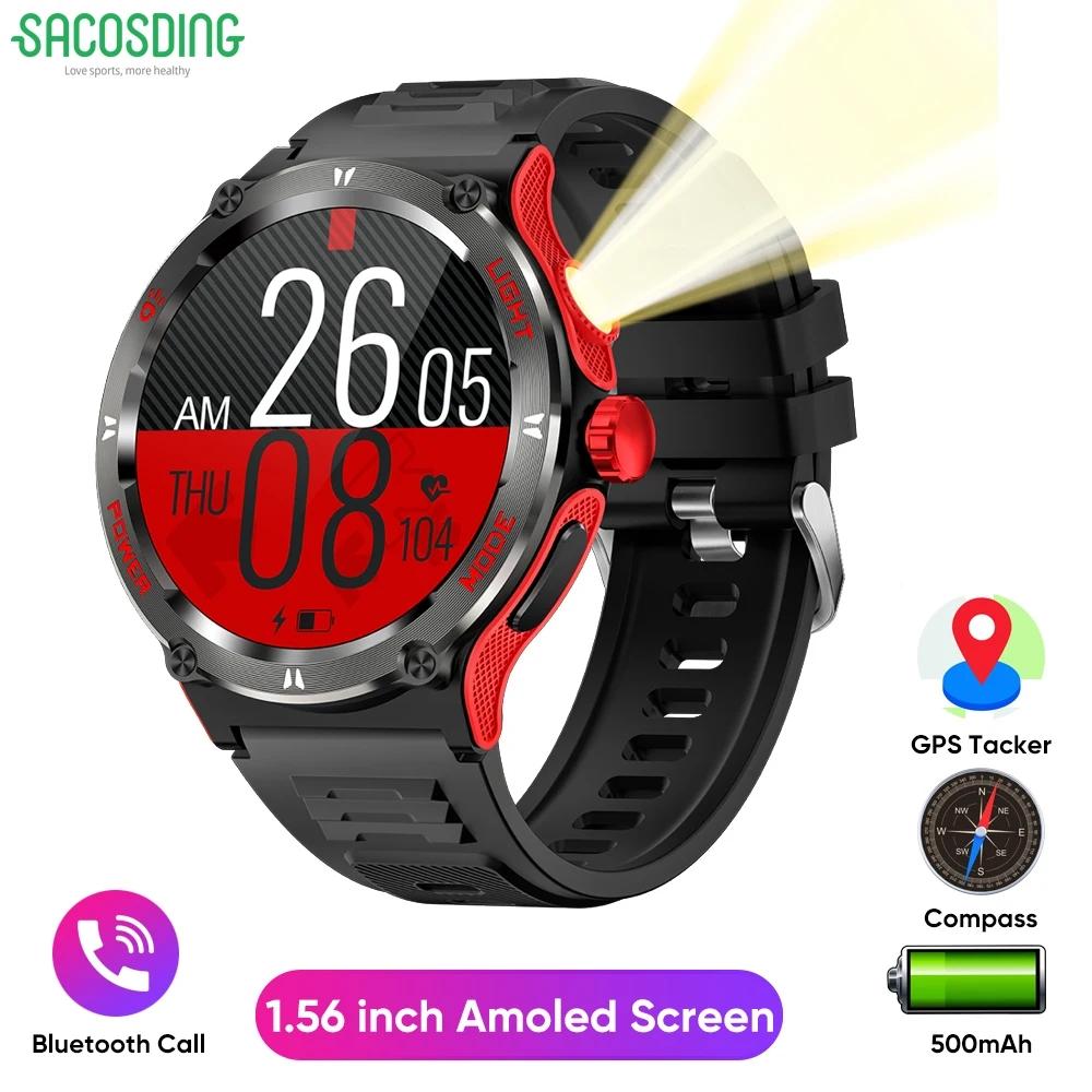 SACOSDING Military Smart Watches for Men Women Tactical Smartwatch with LED Flashlight 3ATM Waterproof Sports Fitness Tracker with Compass