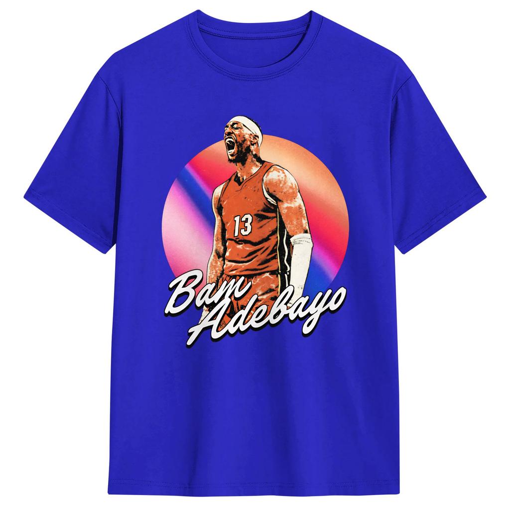 Bam Adebayo TShirt for Men Novelty Pure Cotton Tee Shirt Round Collar Short Sleeve T Shirts Birthday Present Tops