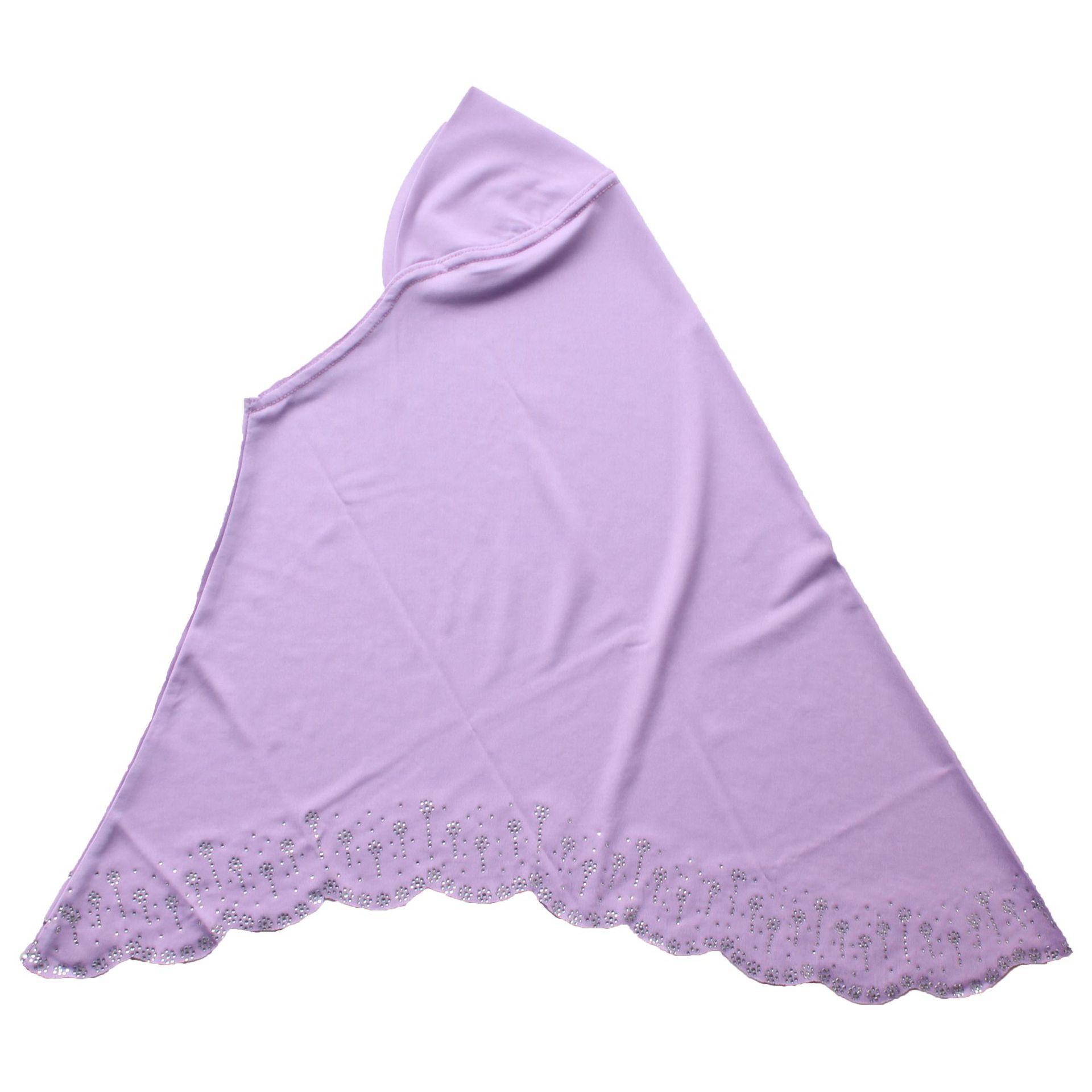 

Хиджаб Амира с бриллиантами для девочек 7-12 лет, мусульманский платок, тюрбан, цельный молитвенный хиджаб, повязка на голову на Рамадан, шарф, надеваемый на голову светло-фиолетовый