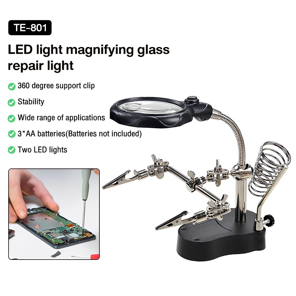 LED Light Helping Hands Soldering Magnifier Station Professional 3.5X 12X Magnifying Glass Stand with Alligator Clips for Solder