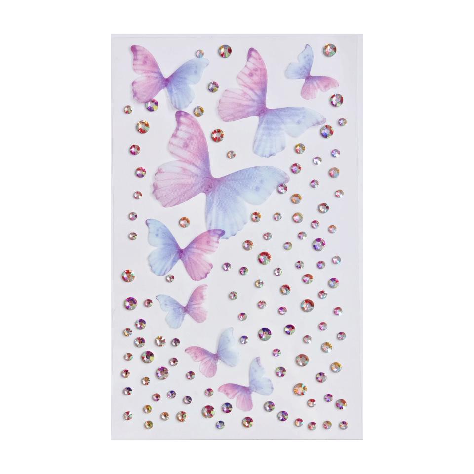 Three-Dimensional Tulle Butterfly and Rhinestone Face Stickers