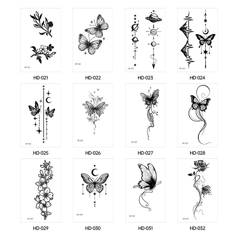 Cross Border New Item Dark Butterfly Tattoo Sticker Sexy Half Arm Flower Collarbone Decoration High-end Feeling