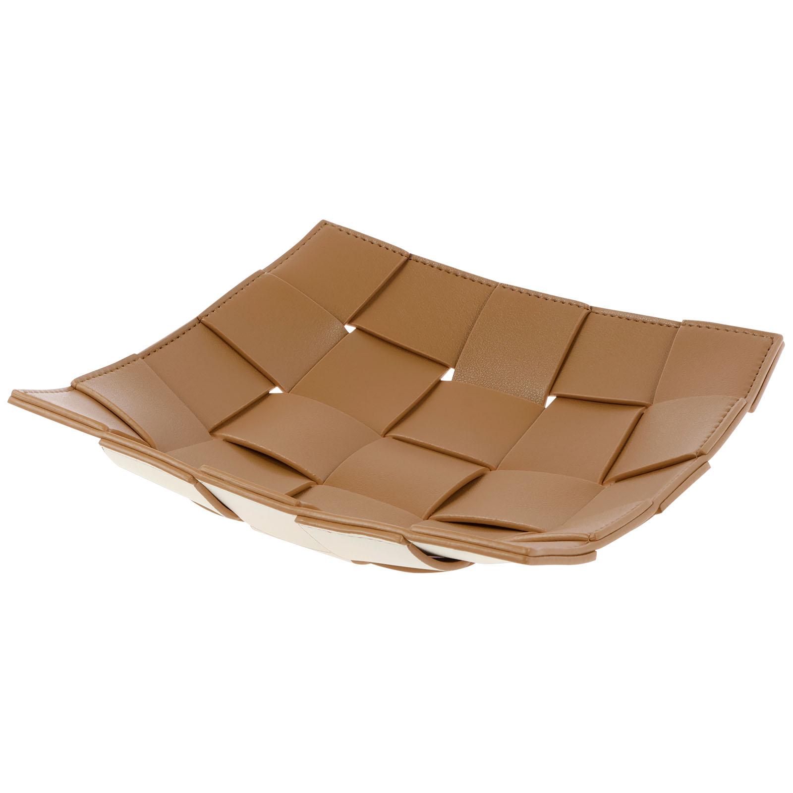 

Valet Tray PU Leather Key Bowl Reversible Phone Wallet Coin Desktop Storage Tray Organizer Square Weave Nightstand