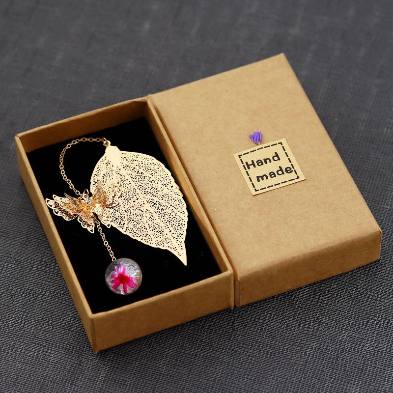 Classical Chinese Style Cicada Wing Metal Feather Bookmark with Leaf, Butterfly, and Dried Flower Accents