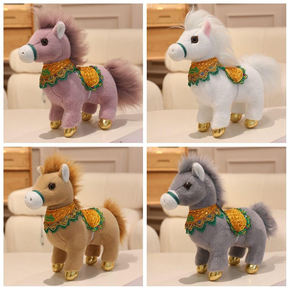 Traditional Mascot Horse Stuffed Toys 25cm Lucky Chinese Zodiac Horse Cute Cartoon Animal Pony Plush Doll New Year