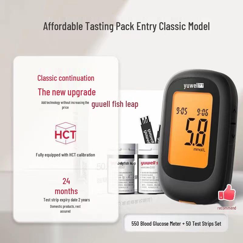 Yuyue 550 Blutzuckermessgerät, ohne Codierung, Hochpräzisions-Tester mit 560 Teststreifen.