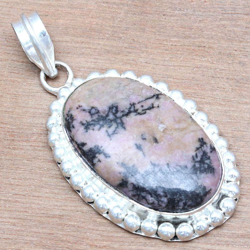 Pendant Rhodonite Gemstone Handmade Mother'Day Silver Jewelry 2"