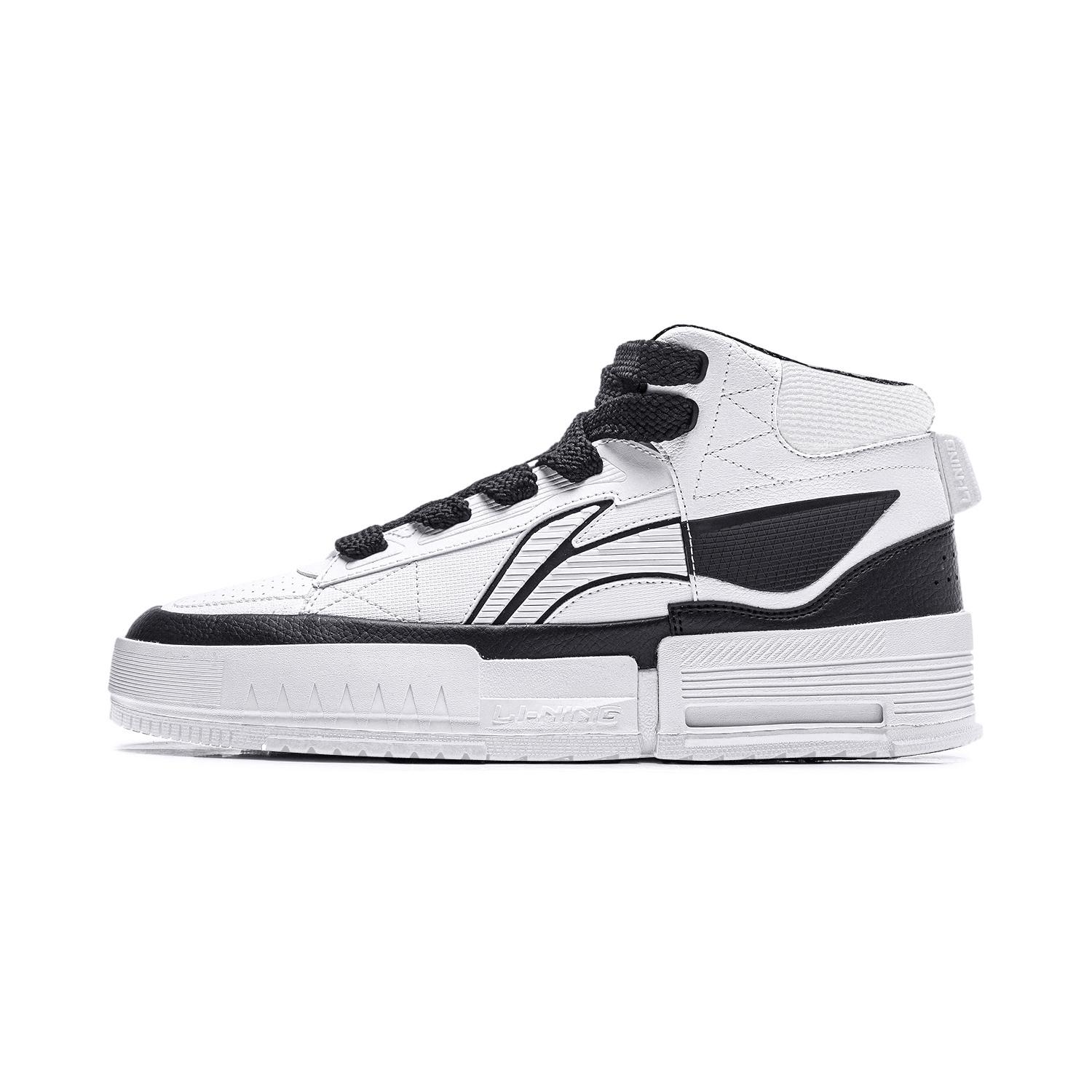 

new LiNing Mileage Anti Slip Wear Resistant Mid Top Skateboard Shoes Women s White Black 35