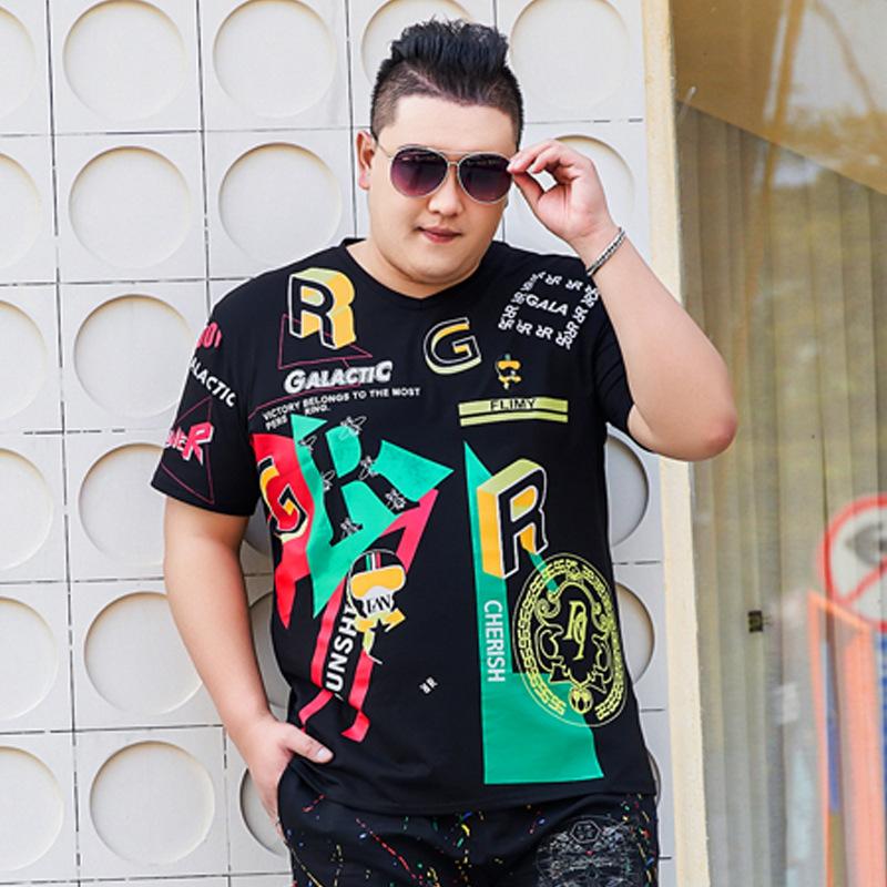 Fat Men's Plus Size Plus Size Short-sleeved T-shirt Fat Man Printed Half-sleeved Youth T-shirt Top Summer Wear XXXXXL