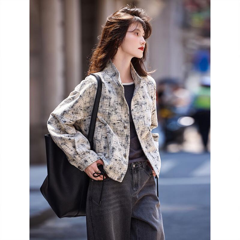 Stand Collar Faux Denim Casual Jacket