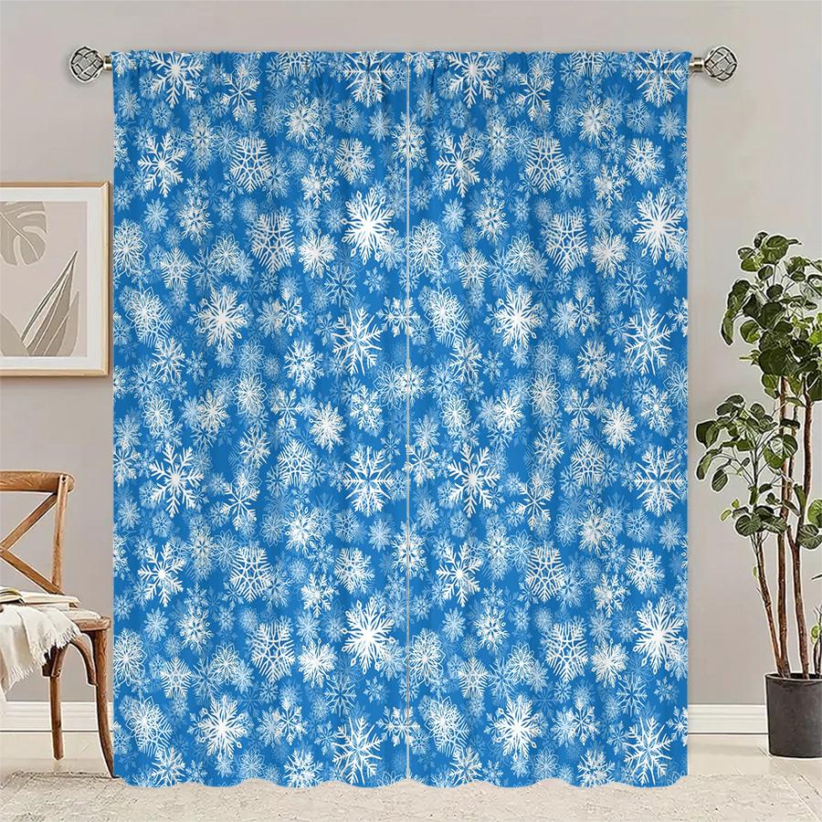 

Christmas Snowflake Printed Curtains Pole Bag Decorations Home Room Set Of 2 Made Polyester W100*H70(CM)-Grommet top&1PCS