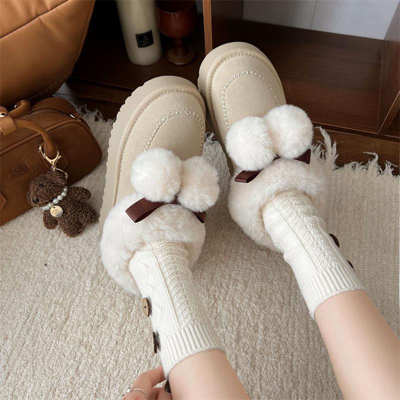 Cotton Shoes Women's 2025 New Winter Thick-soled Wool Ring, Piled and Thickened One-pedal Outer Wear Snow Boots Women's Cotton Shoes