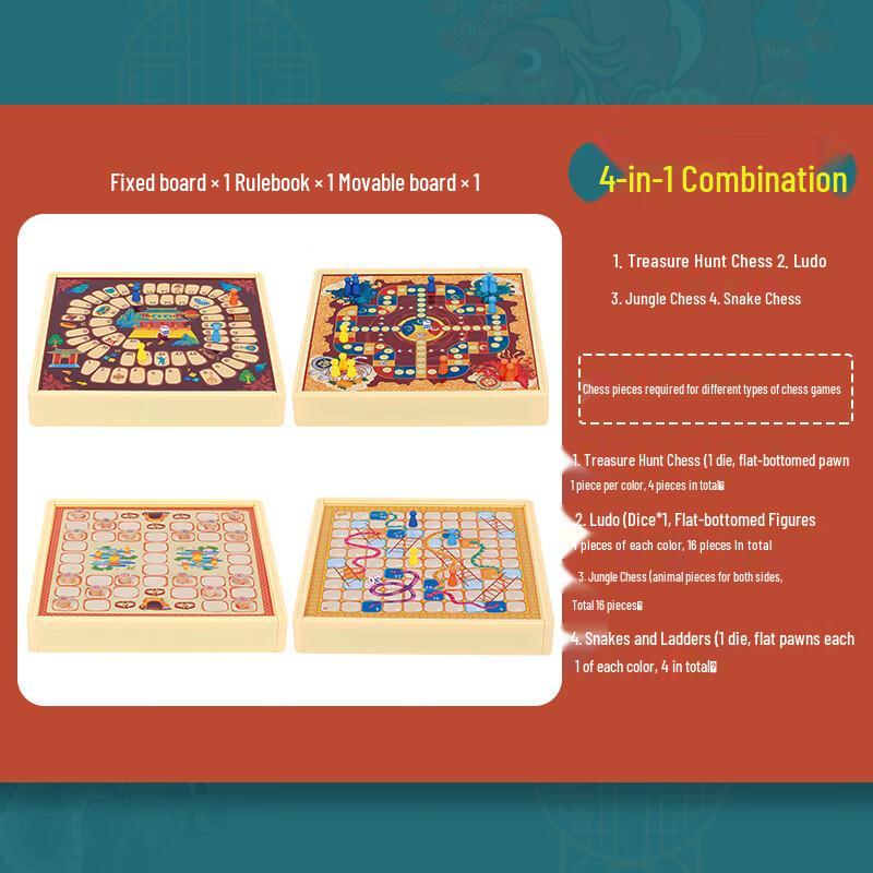 Brangdy Chinese Style 4-in-1 Kids Board Game Set