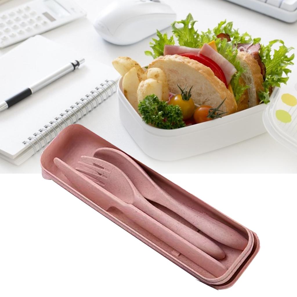 Besteckset aus Weizenstroh Modern Tragbar Gabel Löffel Messer Geschirr mit Box für Büro Schule