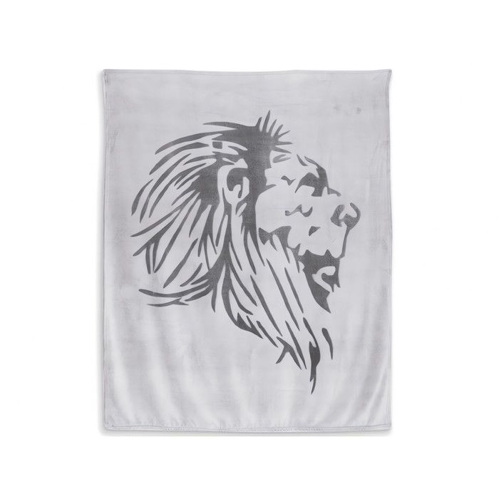 Plaid - Plaid extra doux - 130 x 150 cm - Imprimé lion - Gris - 100% polyester
