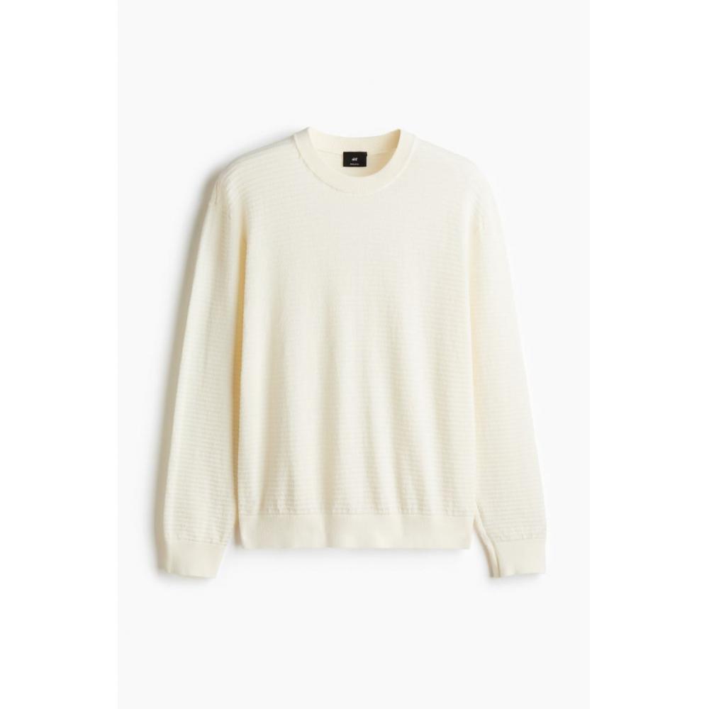 H M Textured Knit Sweater Regular Fit creaM