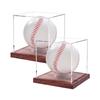 Baseballový vitrínový stojan Akrylový stojan s podstavcem z masivního dřeva Display kostky Box pro jeden míček Ochrana podpisů