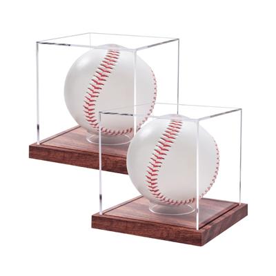 Baseball Display Case Acrylic Stand With Solid Wood Base Display Cubes Box for Single Ball Signature Protecting