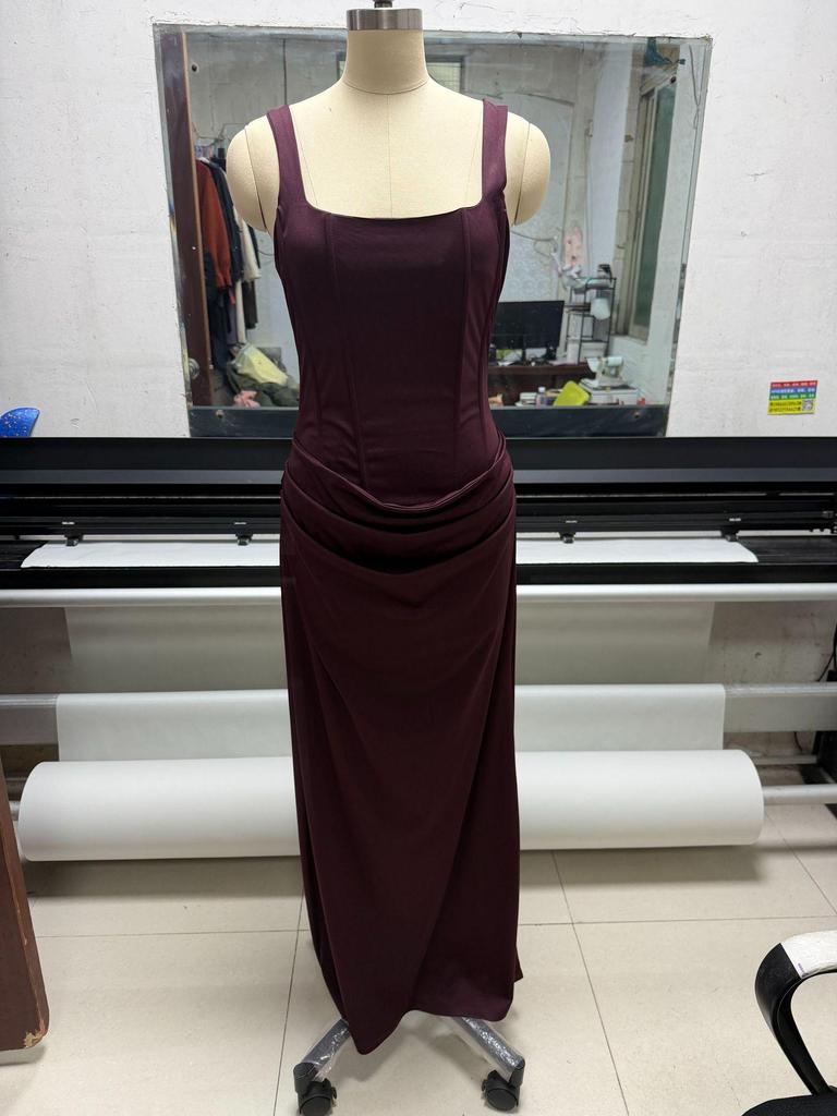 Available: Women's Spring 2026 Slim-fit Strappy Maxi Dress, Solid Color, Bodycon Design