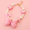 Faux Pearl Pet Collar Adjustable Cat Necklace with Candy Bow Decor for Puppy Kitten Wedding Party Accessories