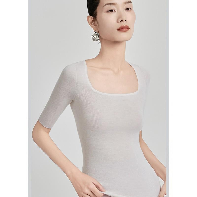 

Bailu Женский бесшовный вязаный свитер из мериносовой шерсти с квадратным вырезом, приталенный Large