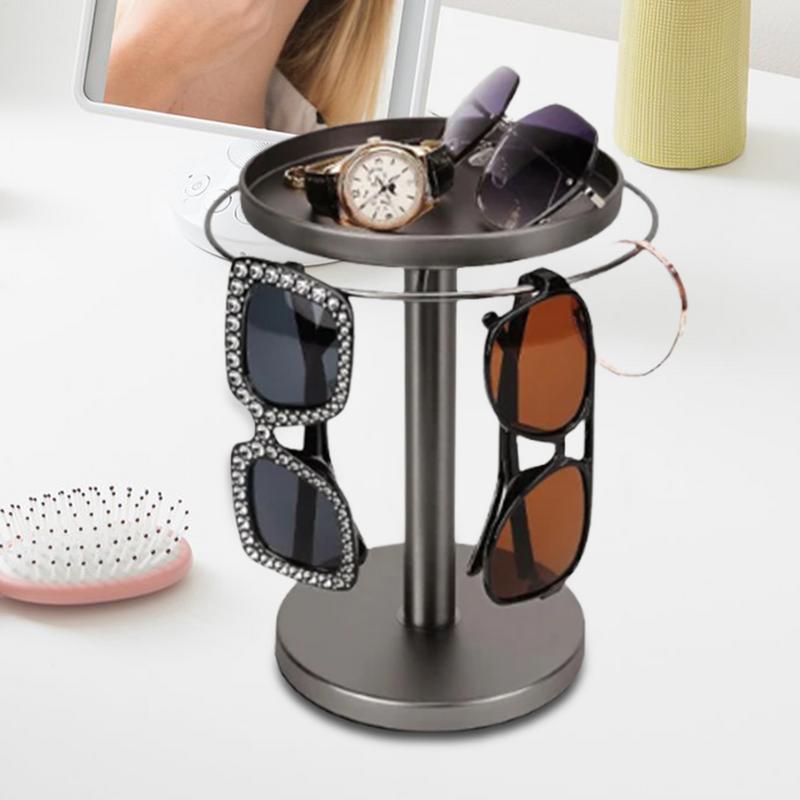360 Rotating Sunglass Storage Organizer Stainless Steel Sunglasses Holder with Tray Multiple Eyewear Display stand for Tabletop