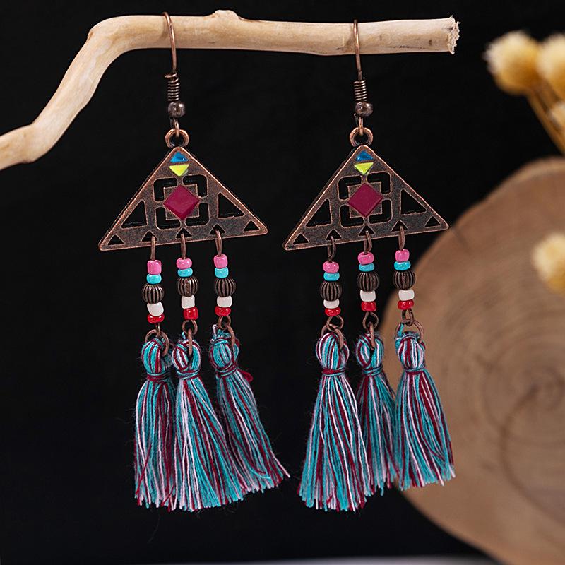 Bohemian Tassel Turquoise Earrings: Retro Ethnic Style Dangle Jewelry