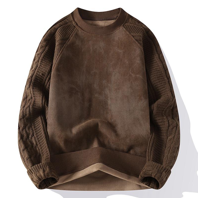 

Мужской свитер с круглым вырезом на осень и зиму, плюшевая утолщенная термоодежда, повседневный вязаный свитер M