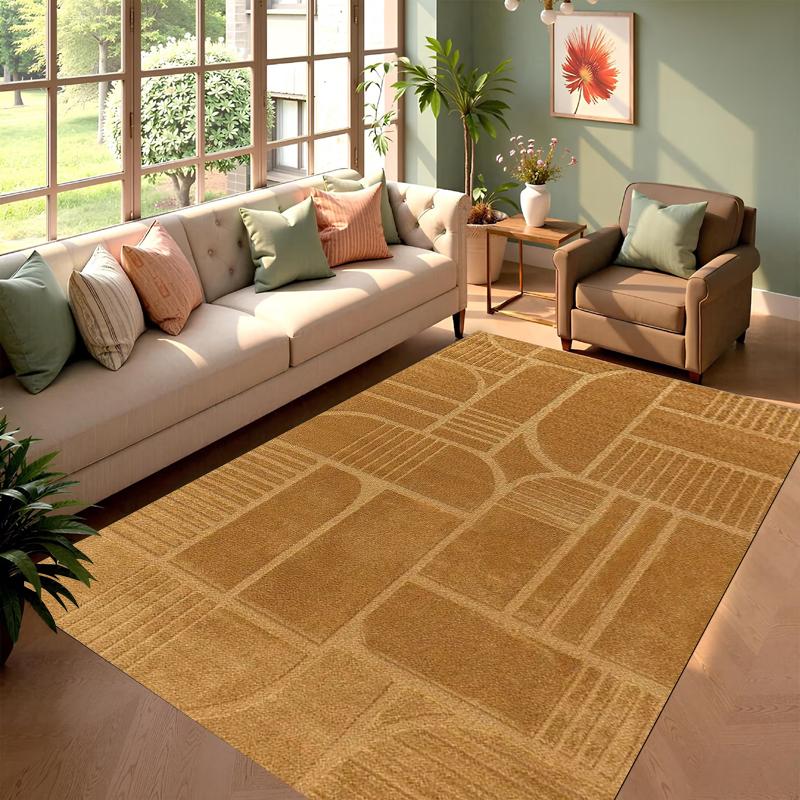 Modern Geometric Arch Area Rug Tan Beige Abstract Line Print NonSlip Floor Mat for Living Room Bedroom Minimalist Home Decor 40X60CM
