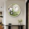 Circular transparent panda wall clock living room dining room decorative painting Creative LED wall light hanging wall clock