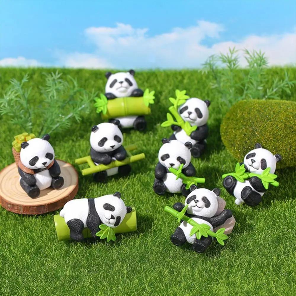 Panda Collectible Toy Bamboo Panda Figurine Set Resin Toy Model Sculptures for Cake Toppers Desktop Ornaments Festival Gifts 8