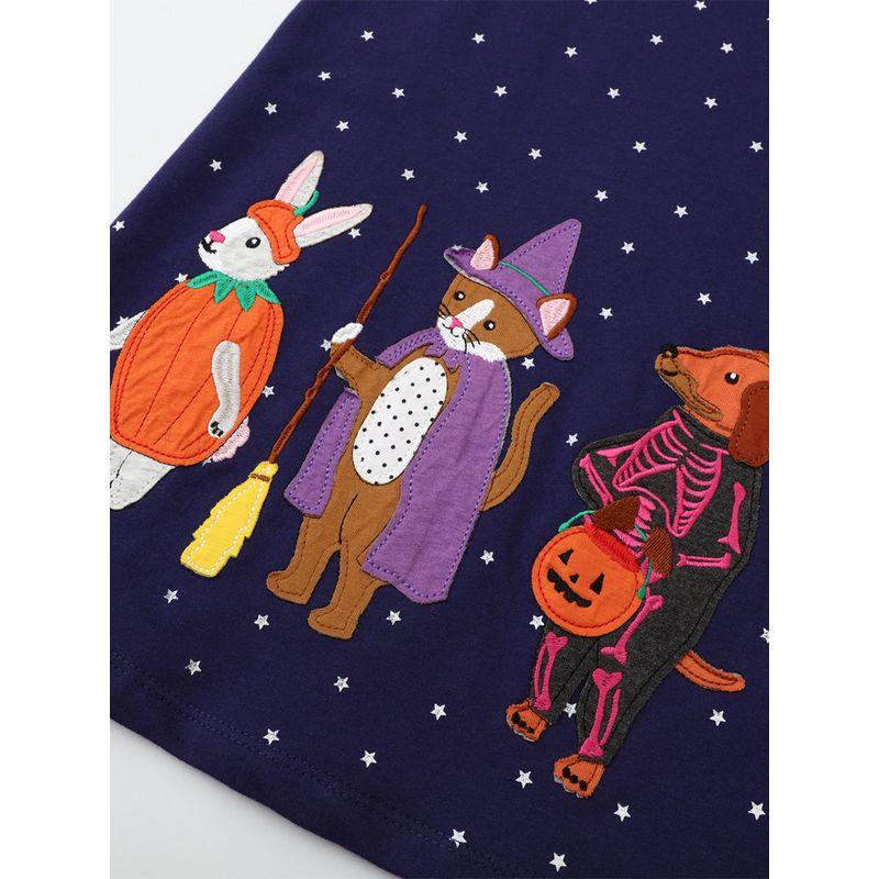 Girl Dark Blue Animal Long Sleeves Dress Baby Leisure T-shirt Skirt Kids New Arrival Autumn Cotton Knitted Dress 8
