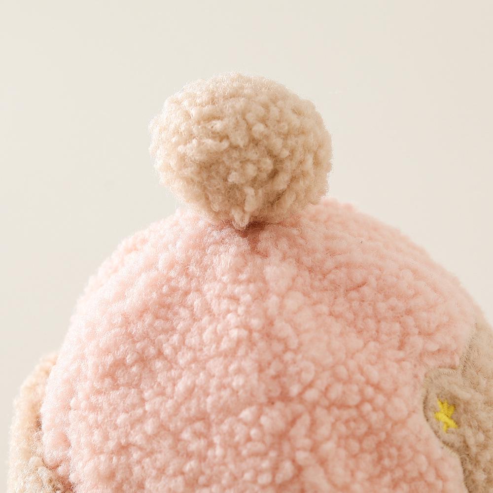 Cappello Invernale per Bambini in Lana d'Agnello con Protezione per le Orecchie, Design a Becco d'Anatra con Orsetto Cartone Animato - Stile Baseball Unisex