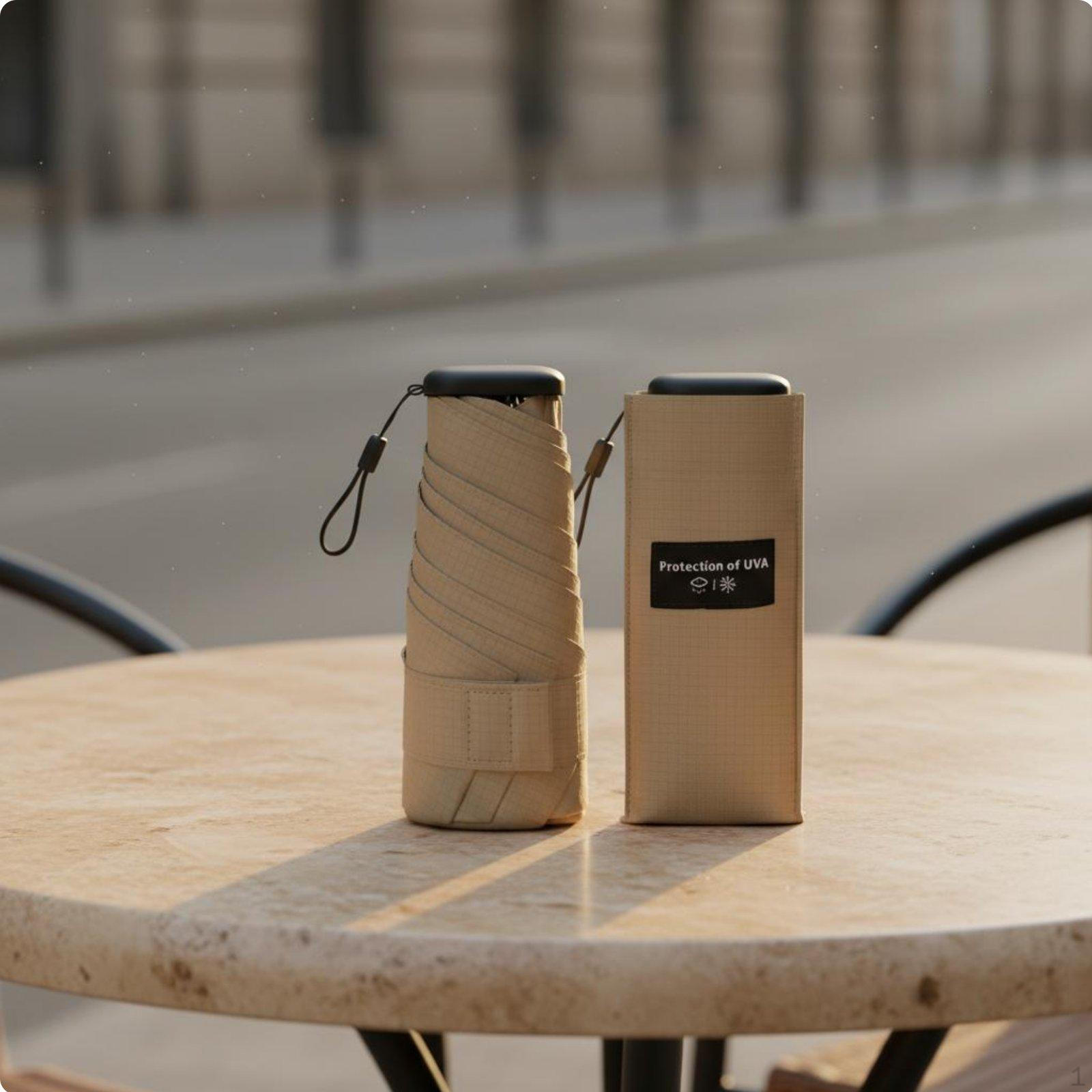 5Fold Compact Sun Umbrella Wind Resistant Pocket Reinforced Frame Carbon Fiber Coffee 142G Carbon Fiber