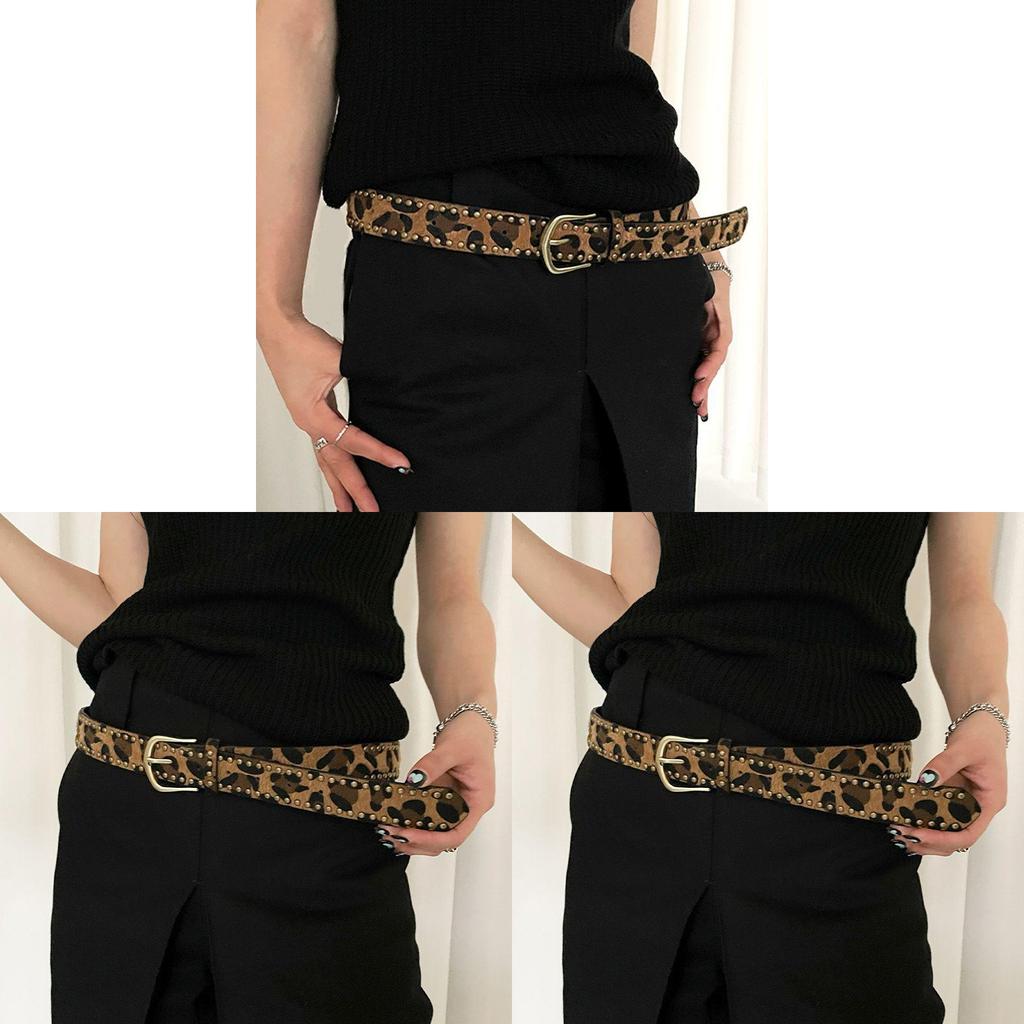 Retro Leopard Print Belt For Women With Alloy Buckle Leather Waistband For Dress And Jeans