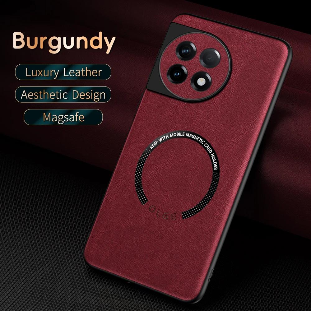 For OnePlus ACE 2 2 Pro Fine-hole PU cow pattern leather external magnetic ring soft edge anti-drop anti-fingerprint phone case