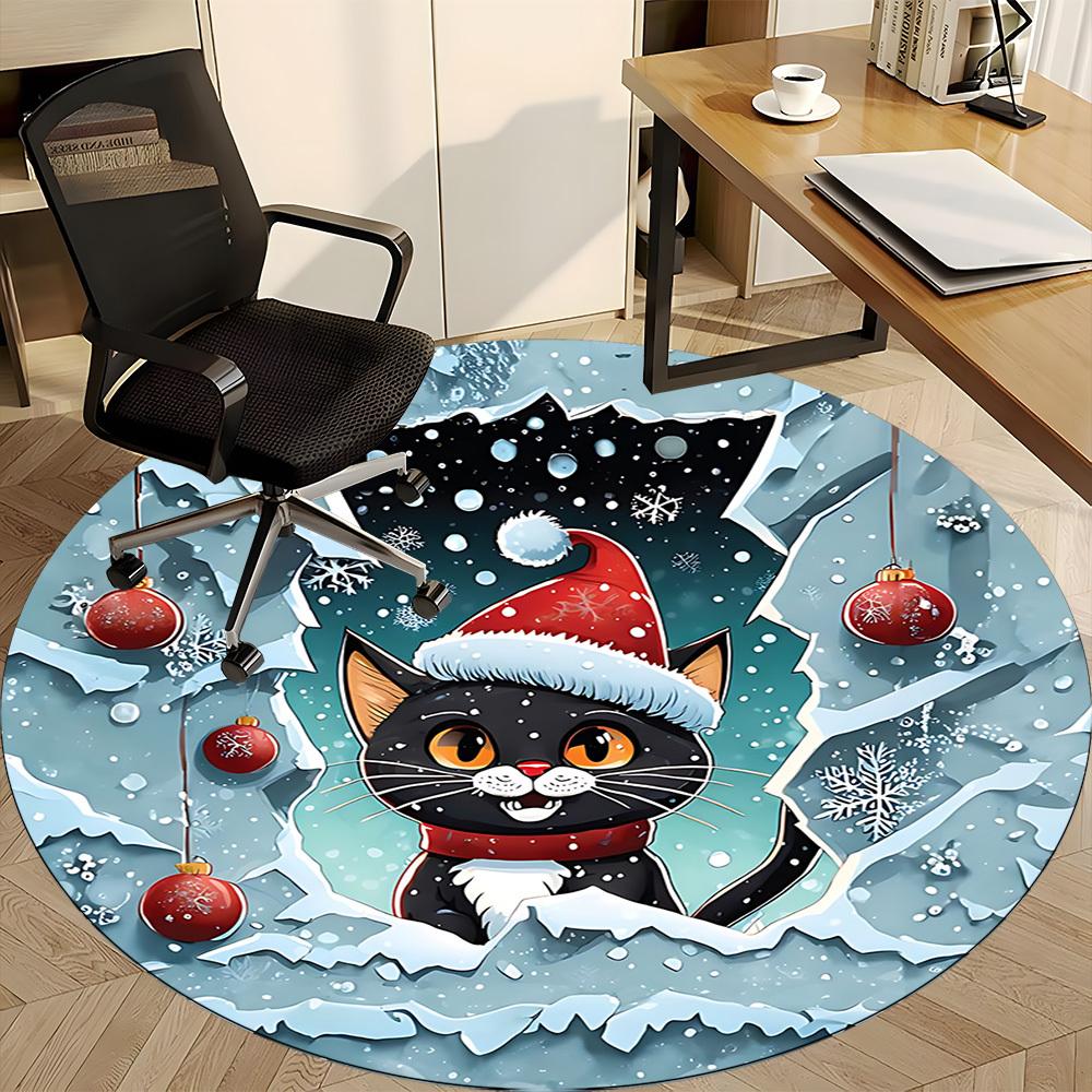 1pc Christmas Cat Chair Carpet for Office, Round Non Slip Durable Large Size Office Carpet, Suitable for Office