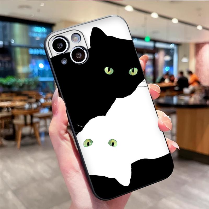 Black and White Cat Silhouette Art Phone Case for iPhone 17 16 15 14 13 12 11 Series Pro Max Plus Double Layer Protection
