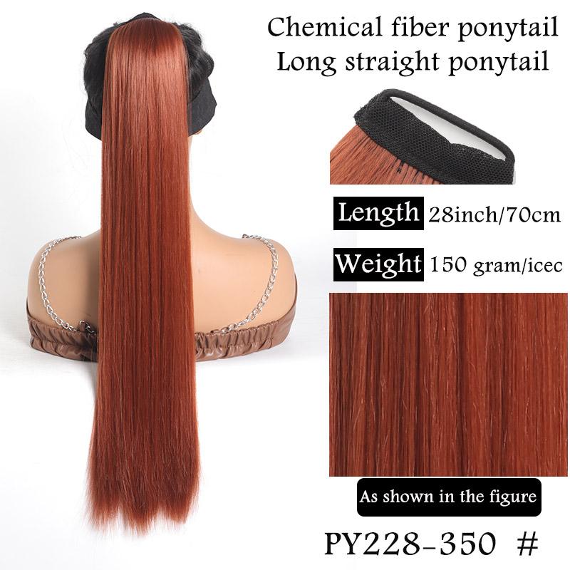 Synthetic 28inch Long Straight Ponytail With Elastic Band Wrap Around Pony Tail Extension Fake False Hairpiece For Women Girls