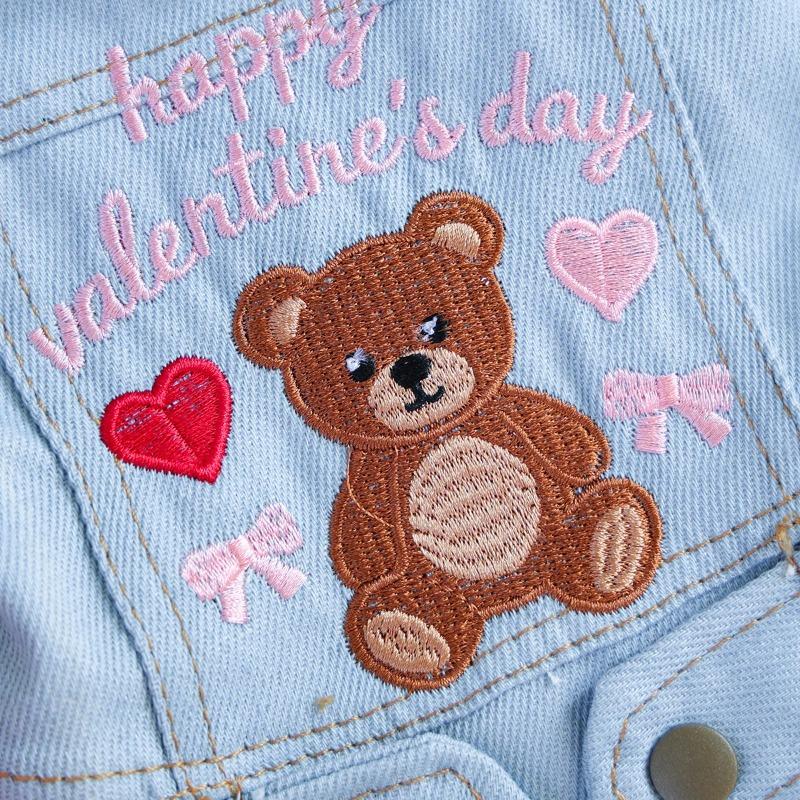 Valentine's Day Sweet Bear Pet Denim Vest, Light Blue Sleeveless Button Jacket with D-Ring for Small Dogs & Cats, Spring/Summer
