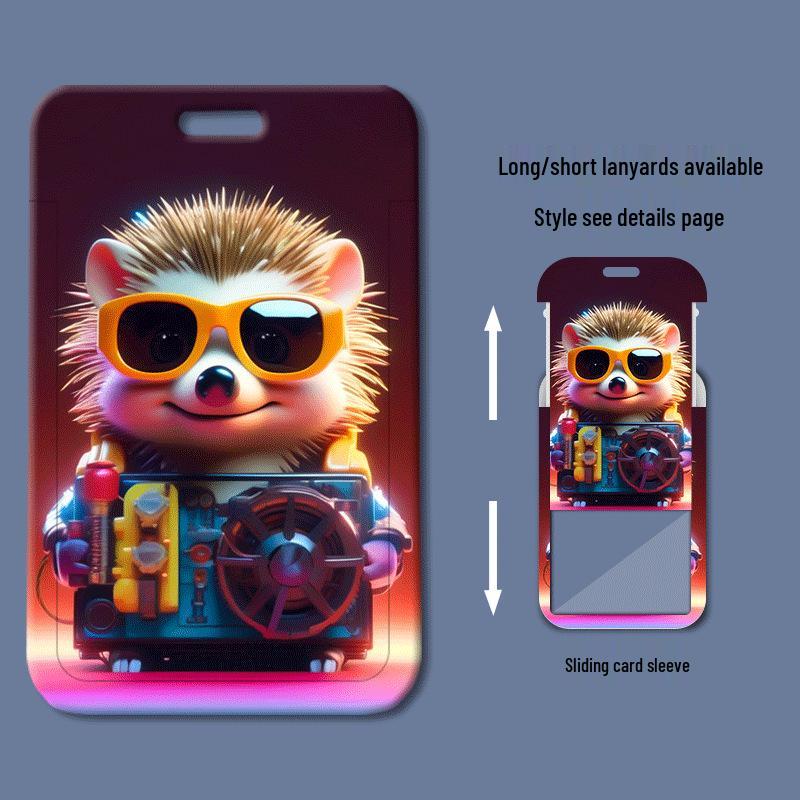 Cyberpunk Hedgehog Card Holder for Student, Work, School ID, Bus, and Meal Cards.