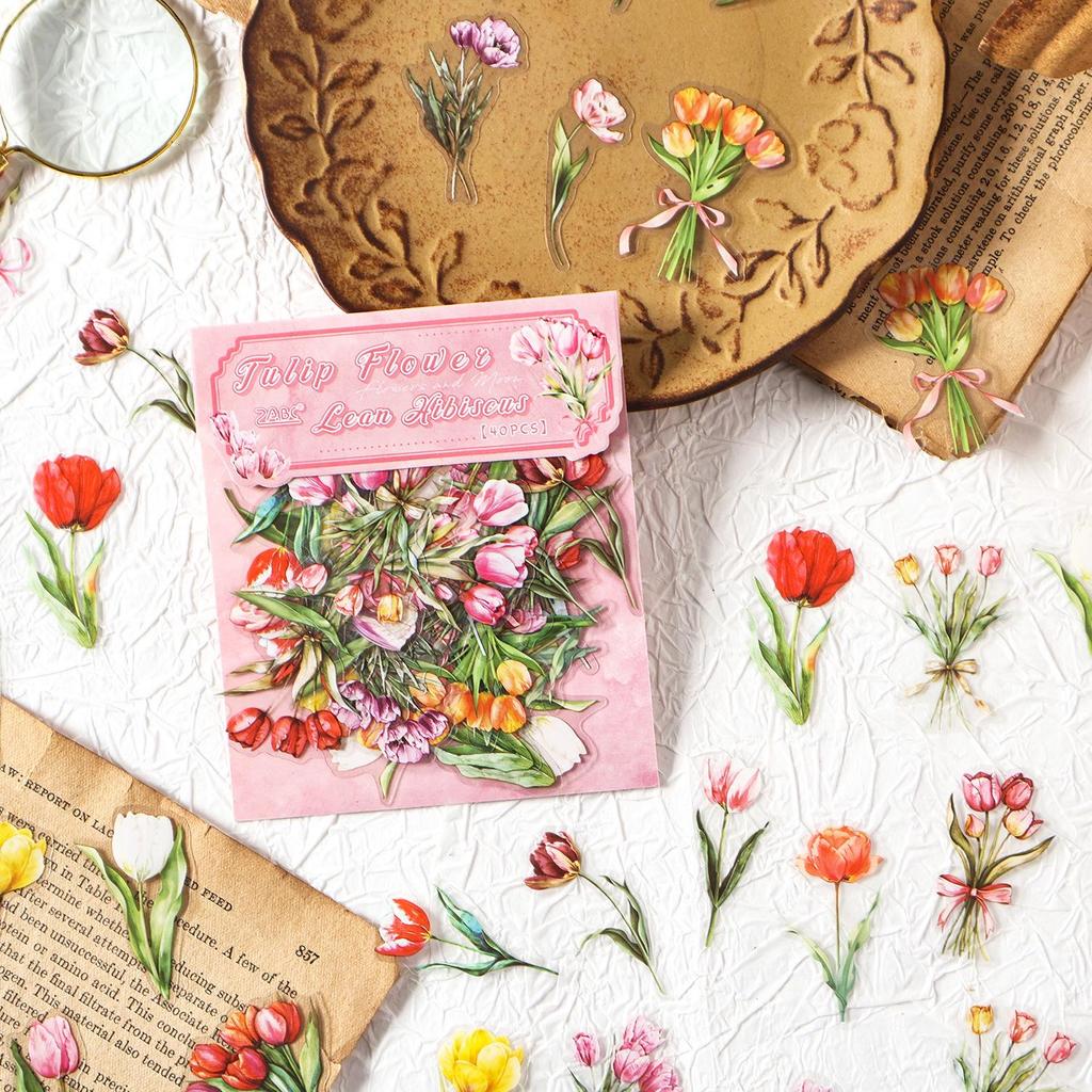 ZABC Cross the Flowers Dream Series Sticker Pack: 8 Styles of Plant & Flower Stickers for Journals and DIY Decor.