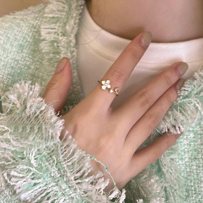Stylish Adjustable Floral Ring With Pearl Zirconia For Women Summer 2023 Fashion Jewelry