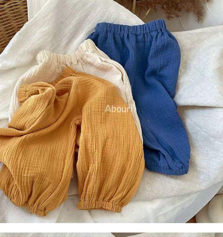 

Детские ретро пляжные штаны из пузырчатого хлопка: Летний солнцезащитный крем, Защита от комаров, Дышащий, Средне-высокая посадка, Унисекс 140 cm