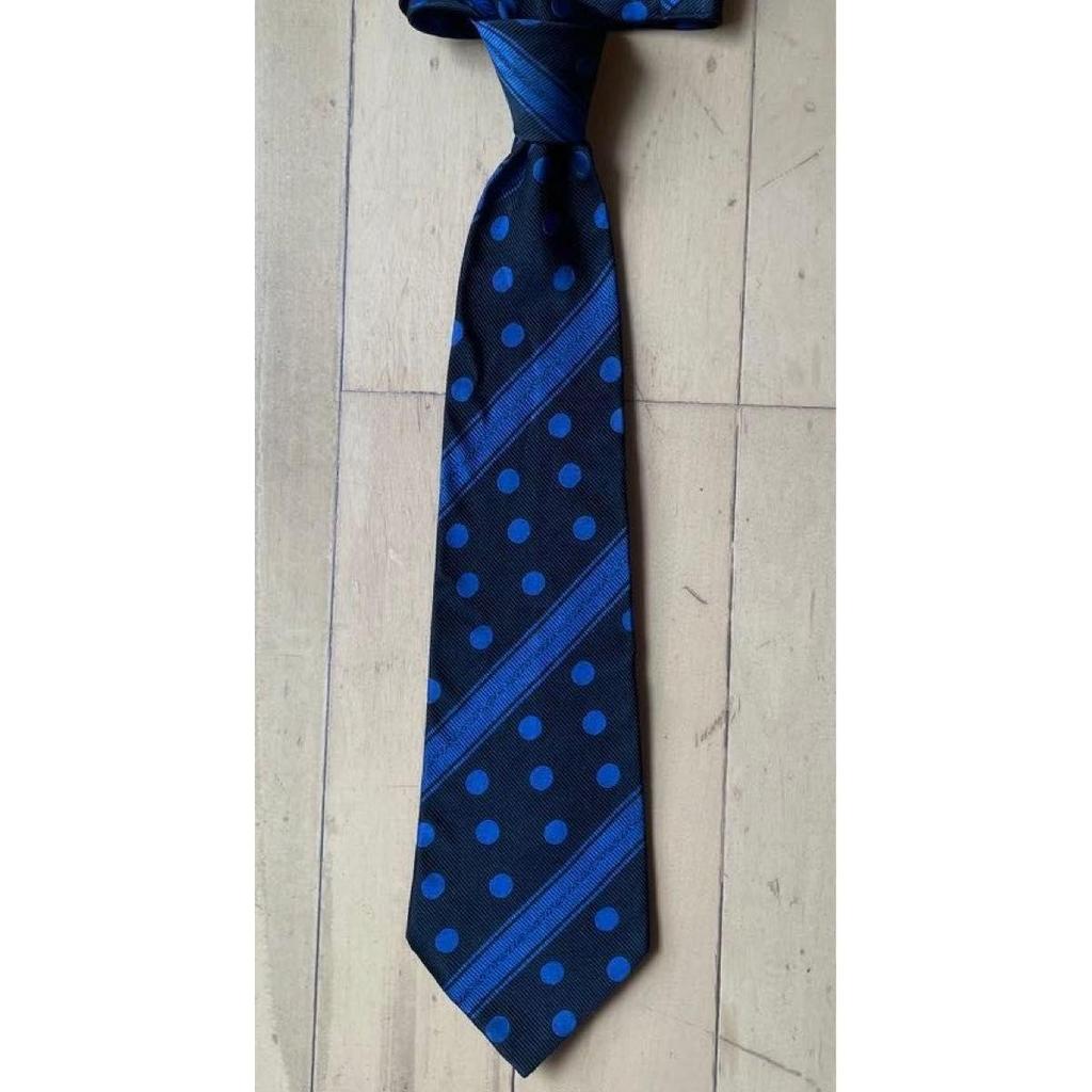 Used Comme des Garons Homme Plus tie, black, blue, dot, stripe, silk, made in Japan, 80s, 90s [wrinkles, signs of wear]