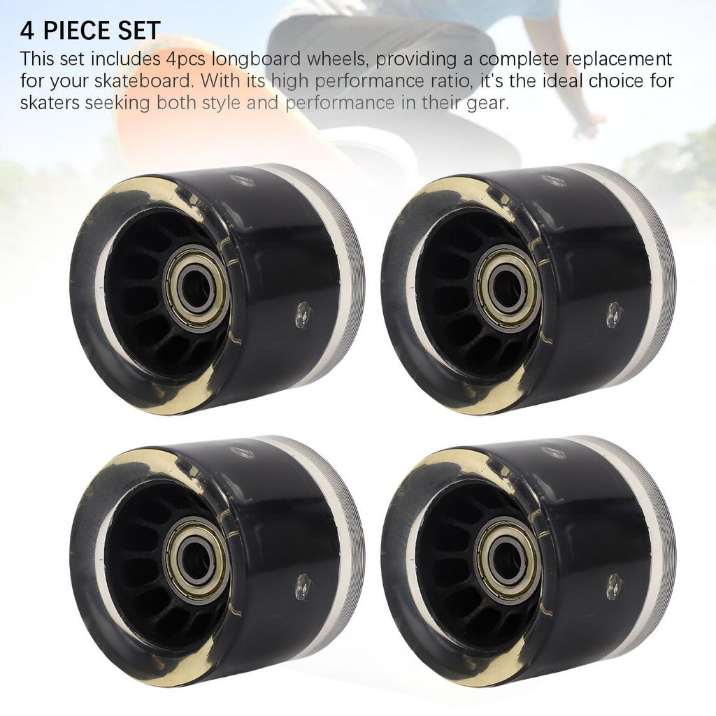 4 PCS Longboard Wheels and Bearings Skateboard Wheels Magnetic Core Friction High Rebound PU 55x45mm Black