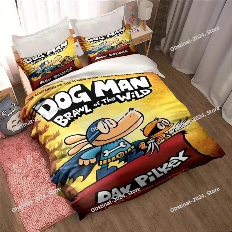 DOG MAN Cute Cartoon Pattern Bedding Set Duvet Cover Set Single Double Bed King Size Bed Set Adult Boys Bedroom Anime Sheet