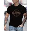 Men's 100% Cotton Casual Sports Loose Fit California West Coast Print Round Neck Short Sleeved T-shirt Top