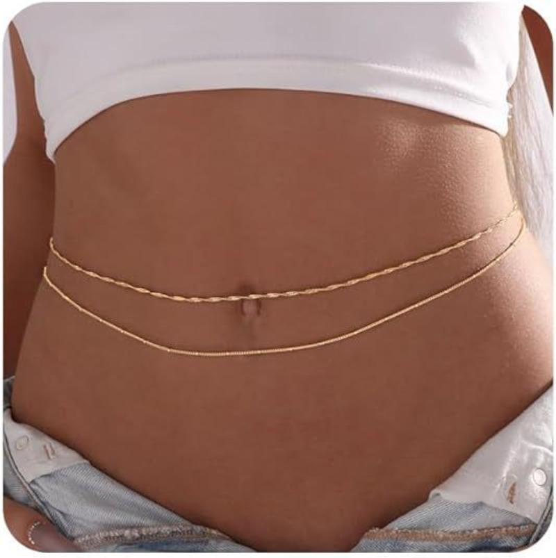 Wasserdichte Taillenketten für Damen 14K vergoldet EDELSTAHL Mehrlagig Kubanische Perle Satellitenperlen Bauchgurt Körperschmuck